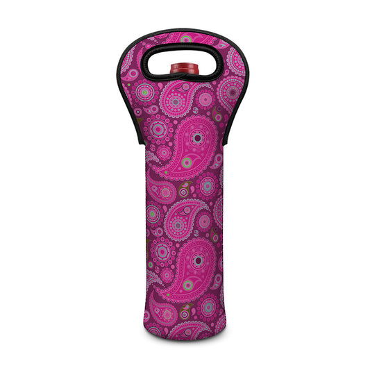 Pink Paisley Pattern Print Single Neoprene Wine Tote