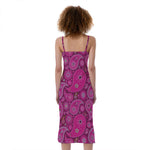 Pink Paisley Pattern Print Slim Fit Midi Cami Dress