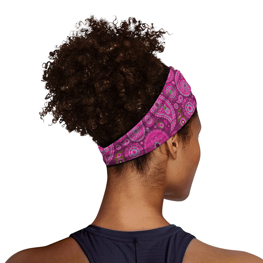 Pink Paisley Pattern Print Sports Headband