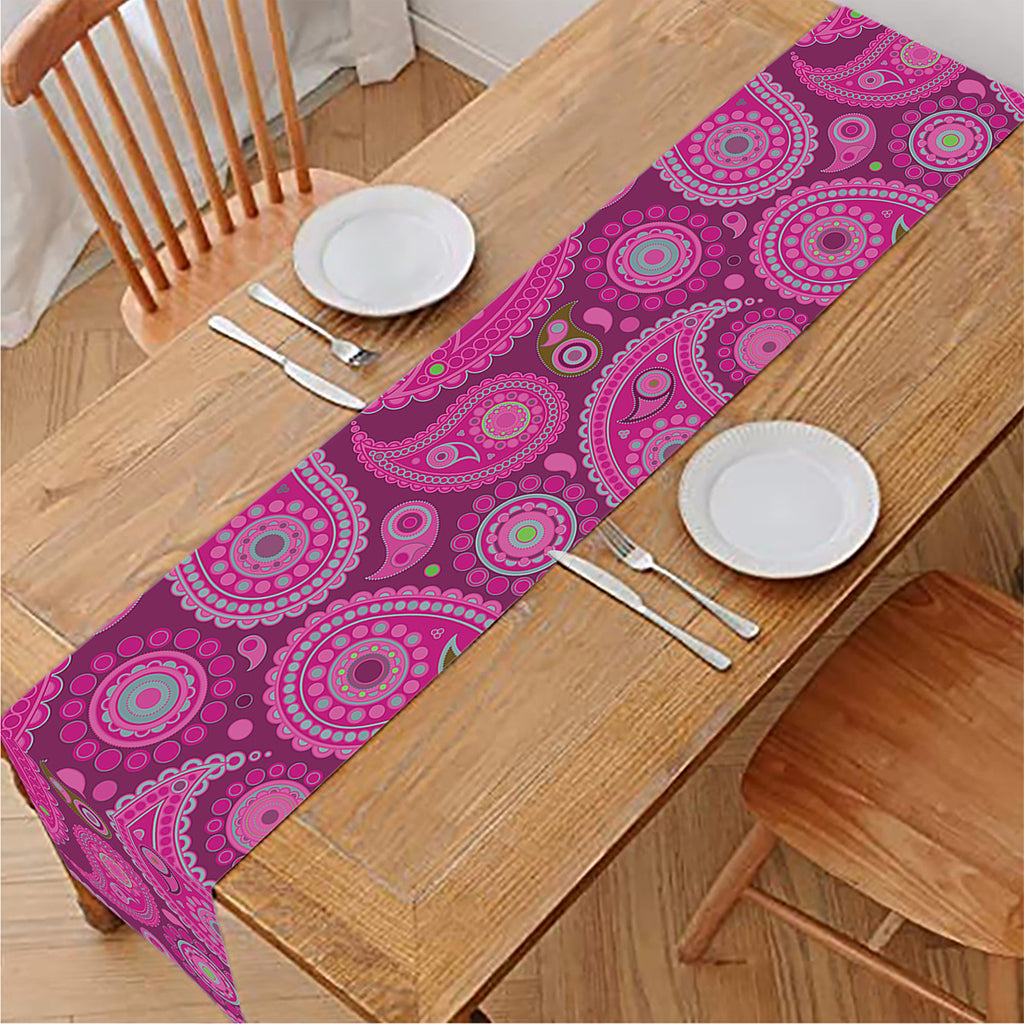 Pink Paisley Pattern Print Table Runner