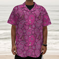 Pink Paisley Pattern Print Textured Short Sleeve Shirt