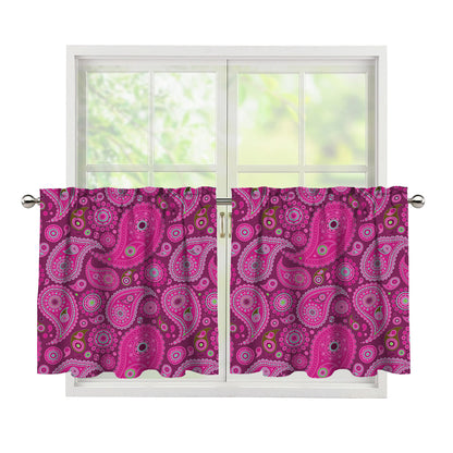 Pink Paisley Pattern Print Tier Curtains