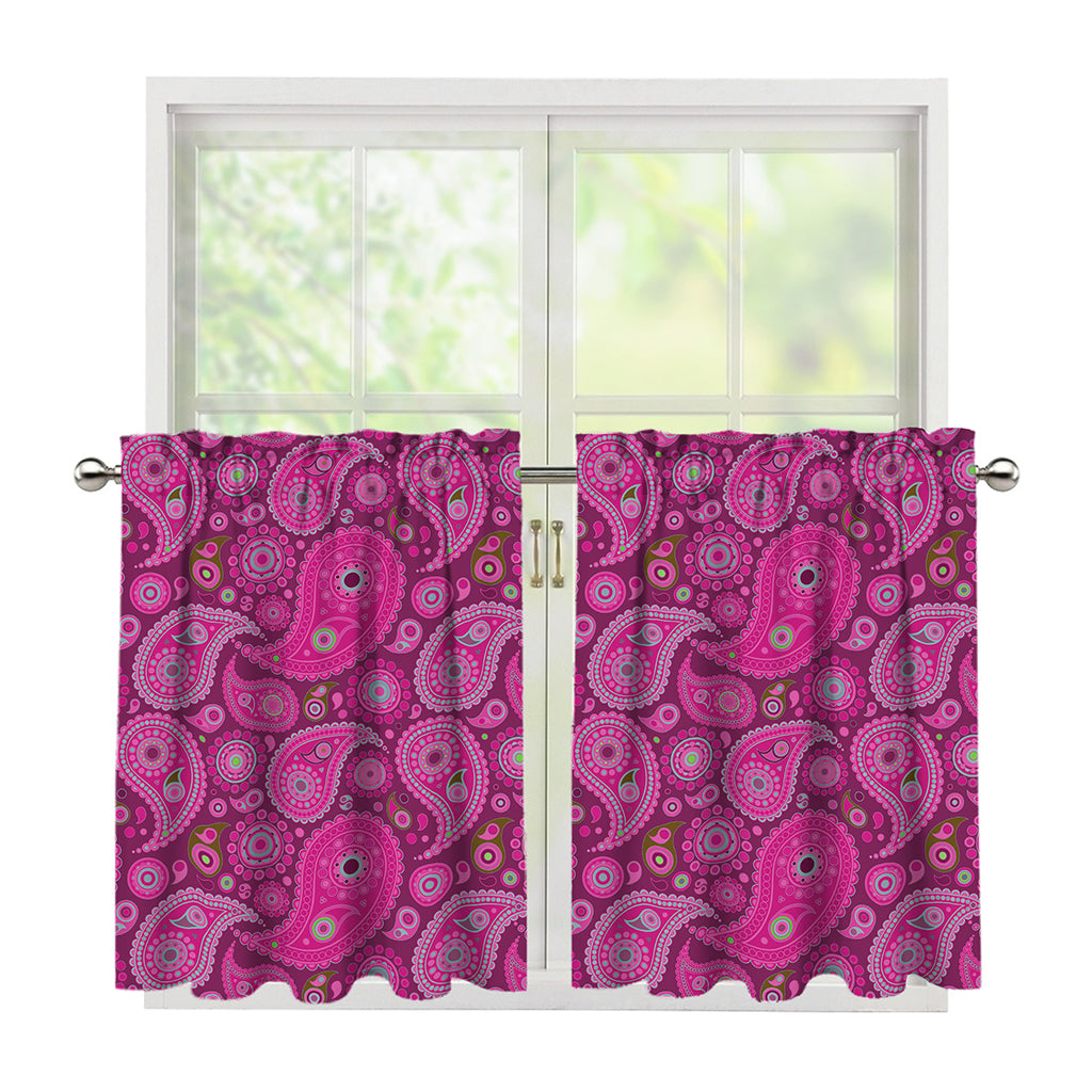 Pink Paisley Pattern Print Tier Curtains