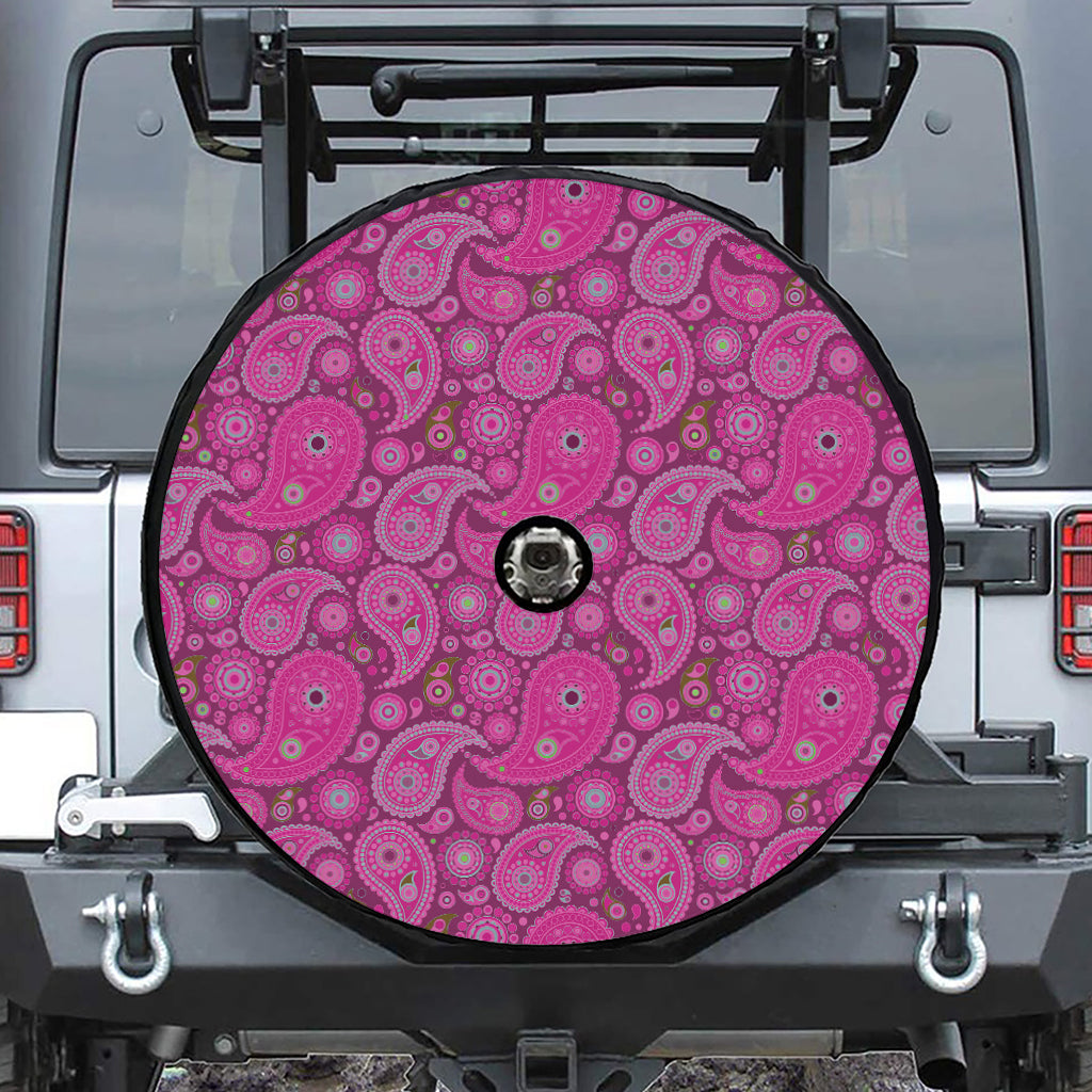 Pink Paisley Pattern Print Tire Cover With Camera Hole