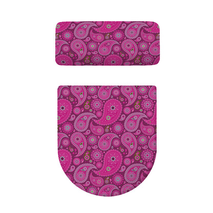 Pink Paisley Pattern Print Toilet Lid And Tank Cover Set