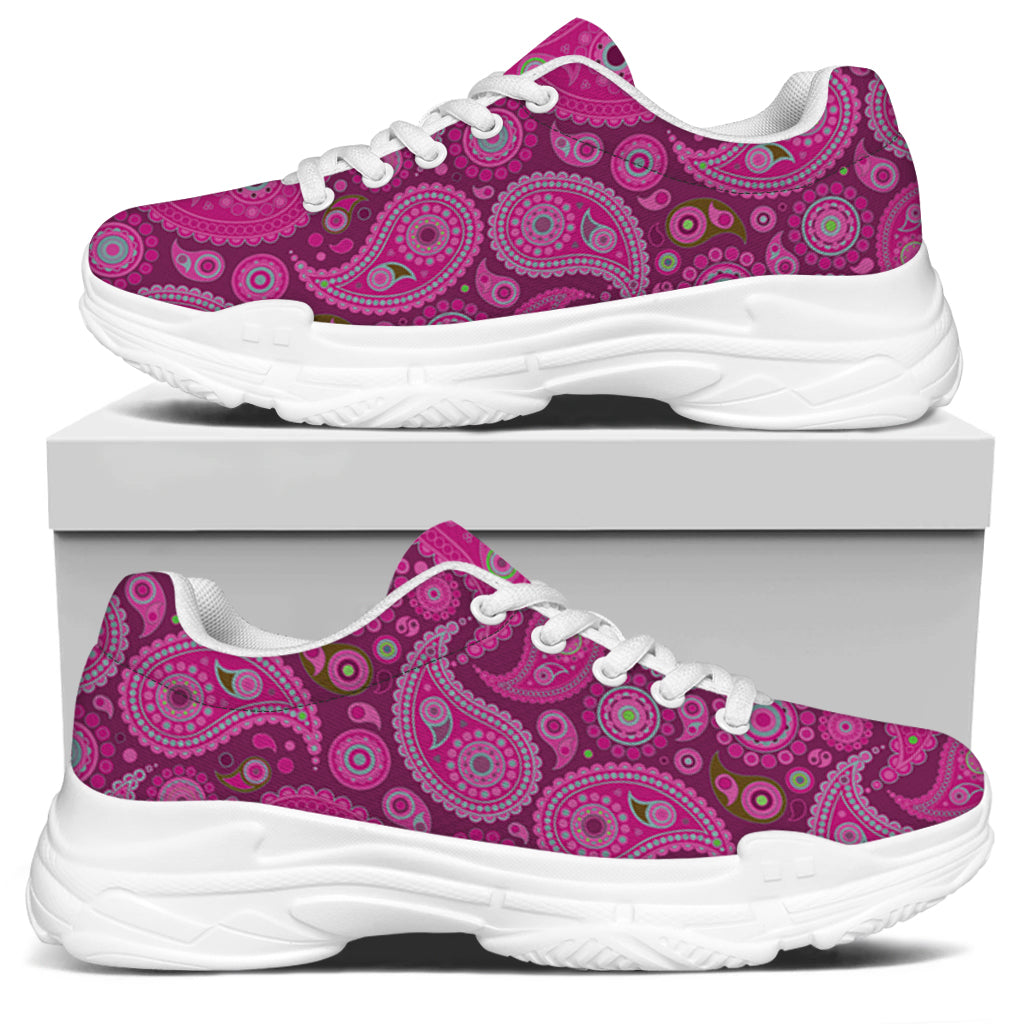 Pink Paisley Pattern Print White Chunky Shoes