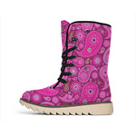 Pink Paisley Pattern Print Winter Boots