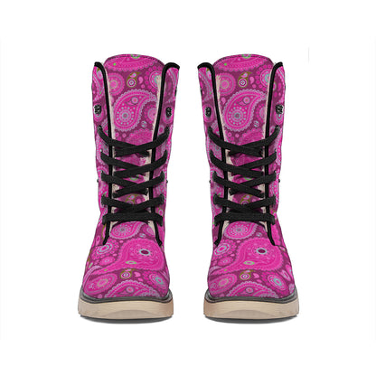 Pink Paisley Pattern Print Winter Boots