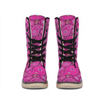 Pink Paisley Pattern Print Winter Boots