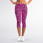Pink Paisley Pattern Print Women's Capri Leggings
