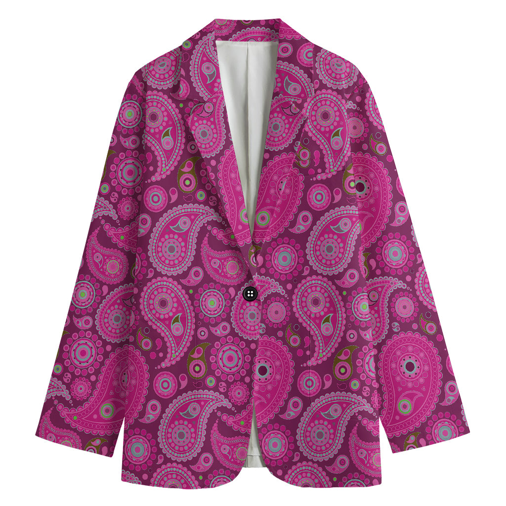 Pink Paisley Pattern Print Women's Cotton Blazer
