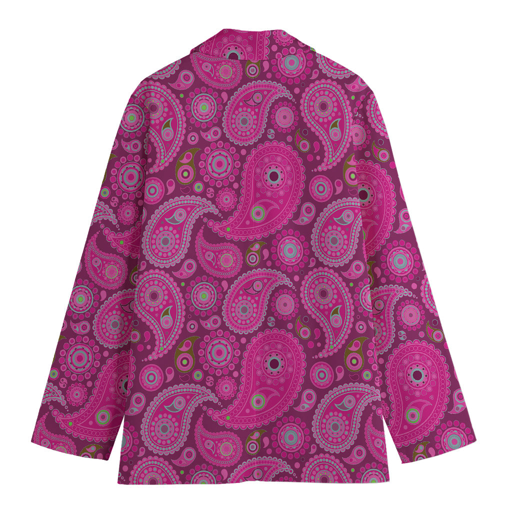 Pink Paisley Pattern Print Women's Cotton Blazer