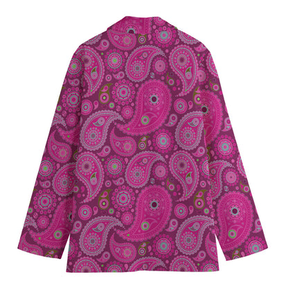 Pink Paisley Pattern Print Women's Cotton Blazer
