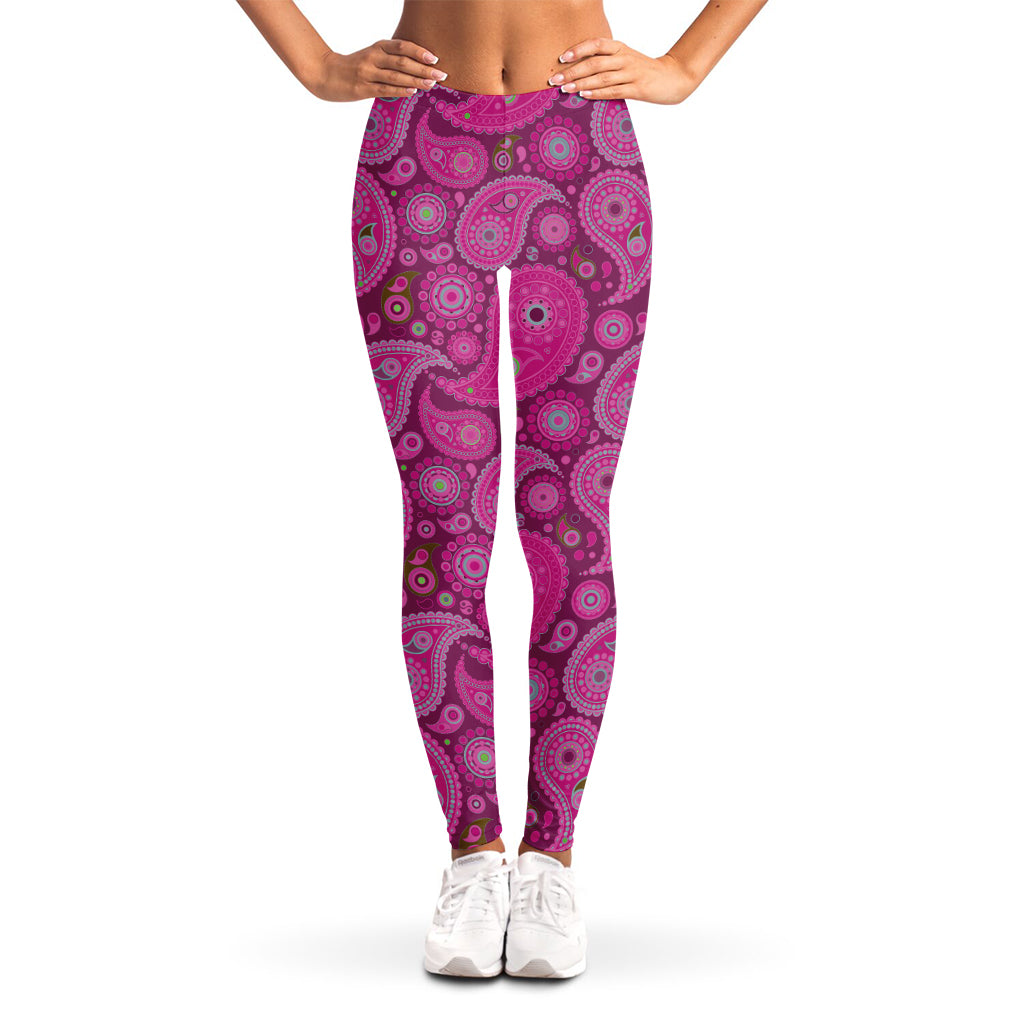 Pink Paisley Pattern Print Women's Leggings