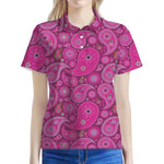 Pink Paisley Pattern Print Women's Polo Shirt