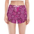 Pink Paisley Pattern Print Women's Split Running Shorts