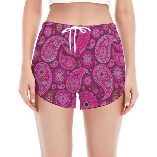 Pink Paisley Pattern Print Women's Split Running Shorts