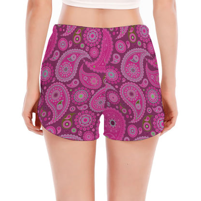 Pink Paisley Pattern Print Women's Split Running Shorts