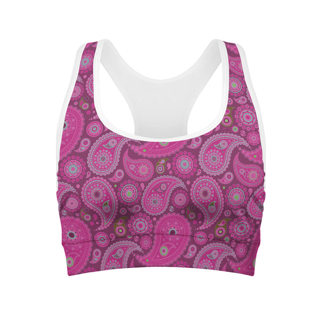Pink Paisley Pattern Print Women's Sports Bra