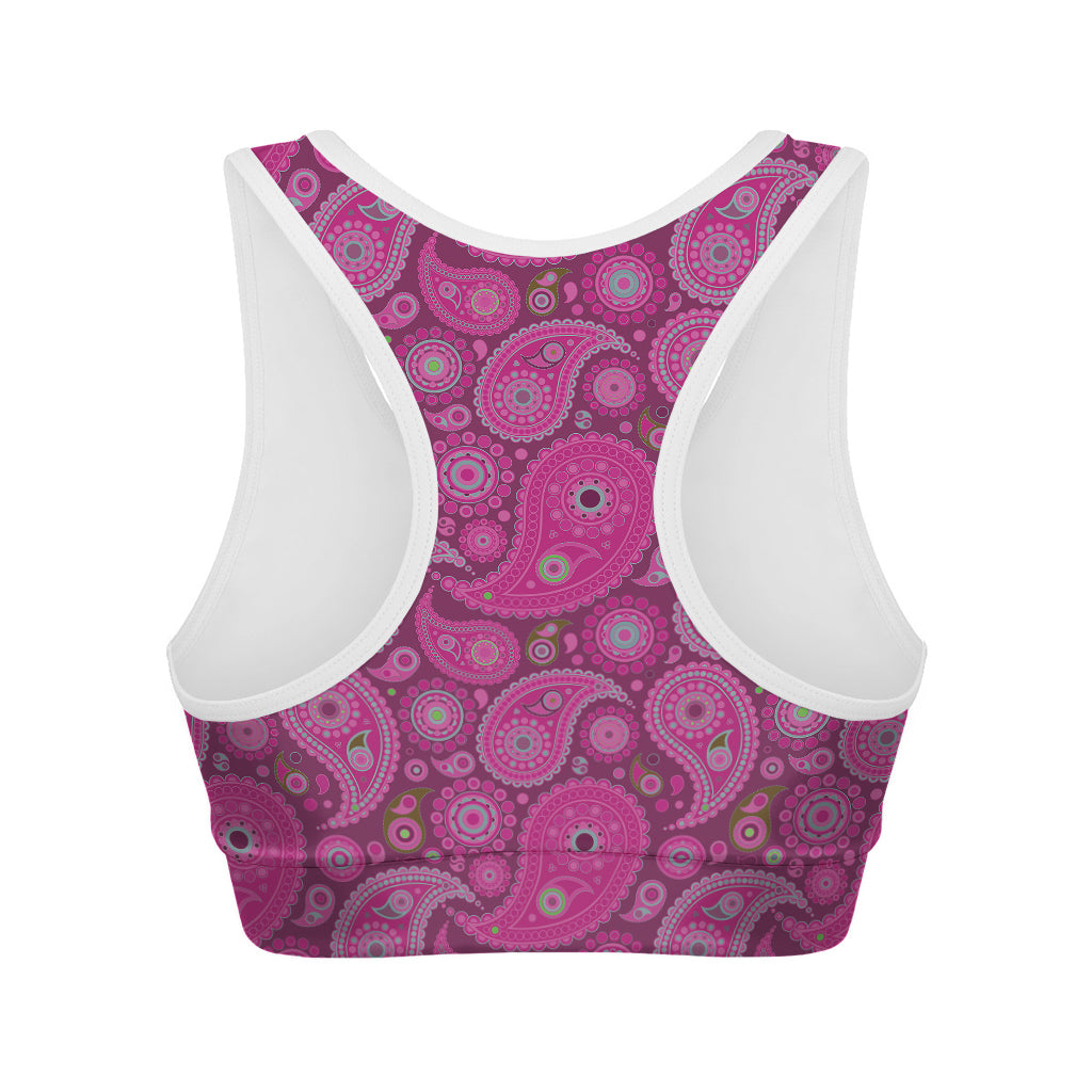 Pink Paisley Pattern Print Women's Sports Bra