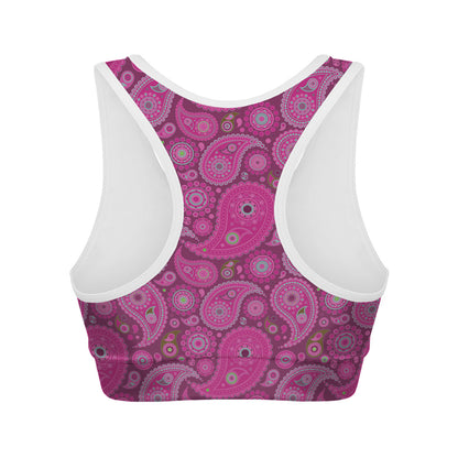 Pink Paisley Pattern Print Women's Sports Bra