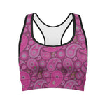Pink Paisley Pattern Print Women's Sports Bra