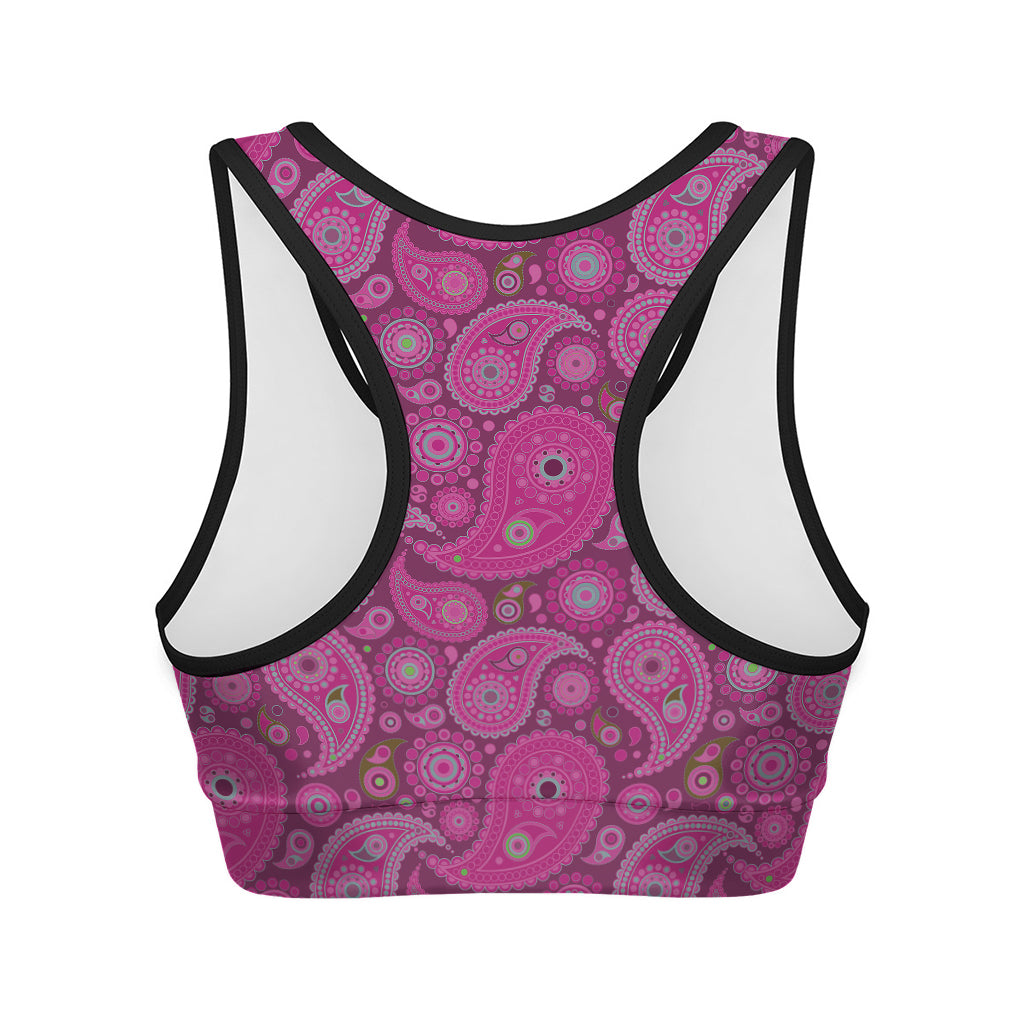 Pink Paisley Pattern Print Women's Sports Bra