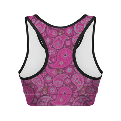 Pink Paisley Pattern Print Women's Sports Bra