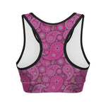 Pink Paisley Pattern Print Women's Sports Bra