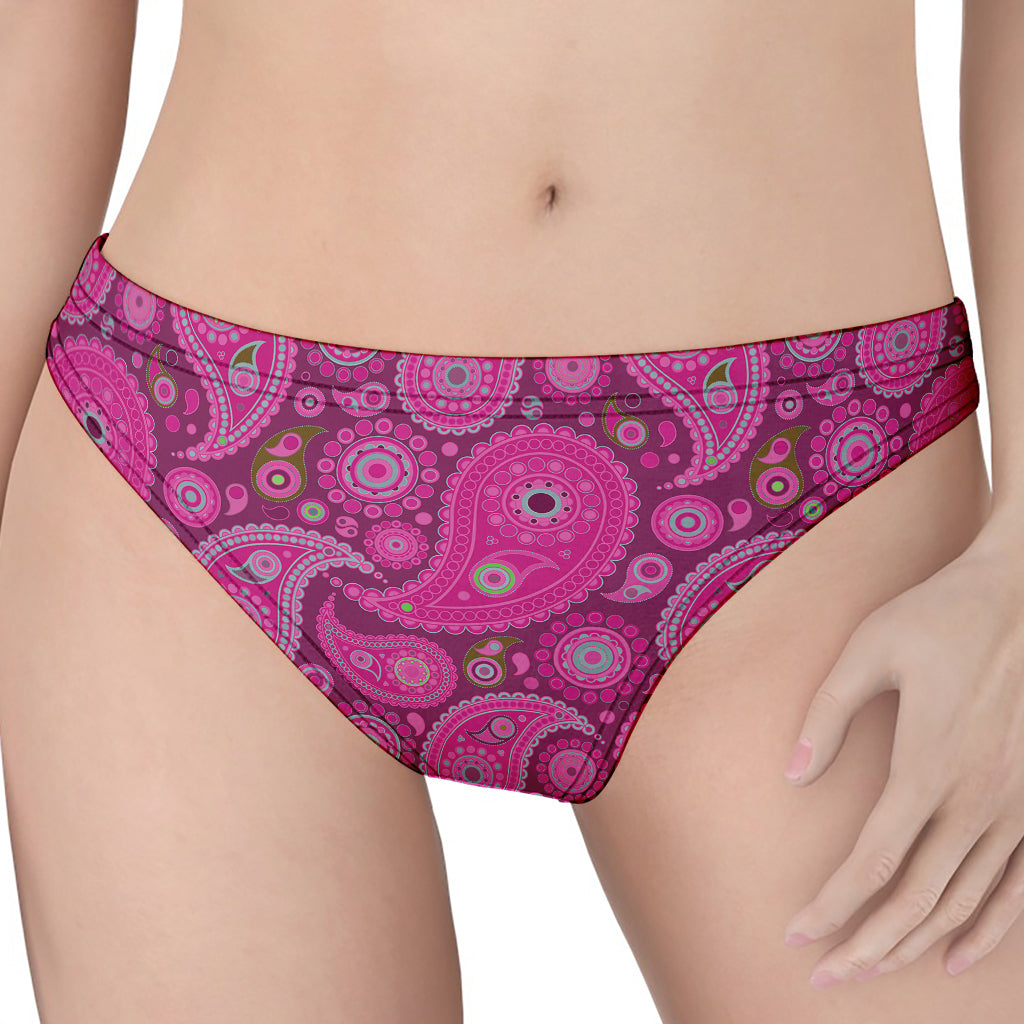 Pink Paisley Pattern Print Women's Thong