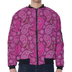 Pink Paisley Pattern Print Zip Sleeve Bomber Jacket