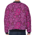 Pink Paisley Pattern Print Zip Sleeve Bomber Jacket