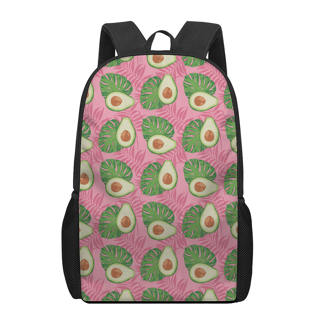 Pink Palm Leaf Avocado Print 17 Inch Backpack