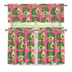 Pink Palm Leaf Avocado Print 3 Piece Kitchen Curtains