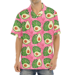 Pink Palm Leaf Avocado Print Aloha Shirt