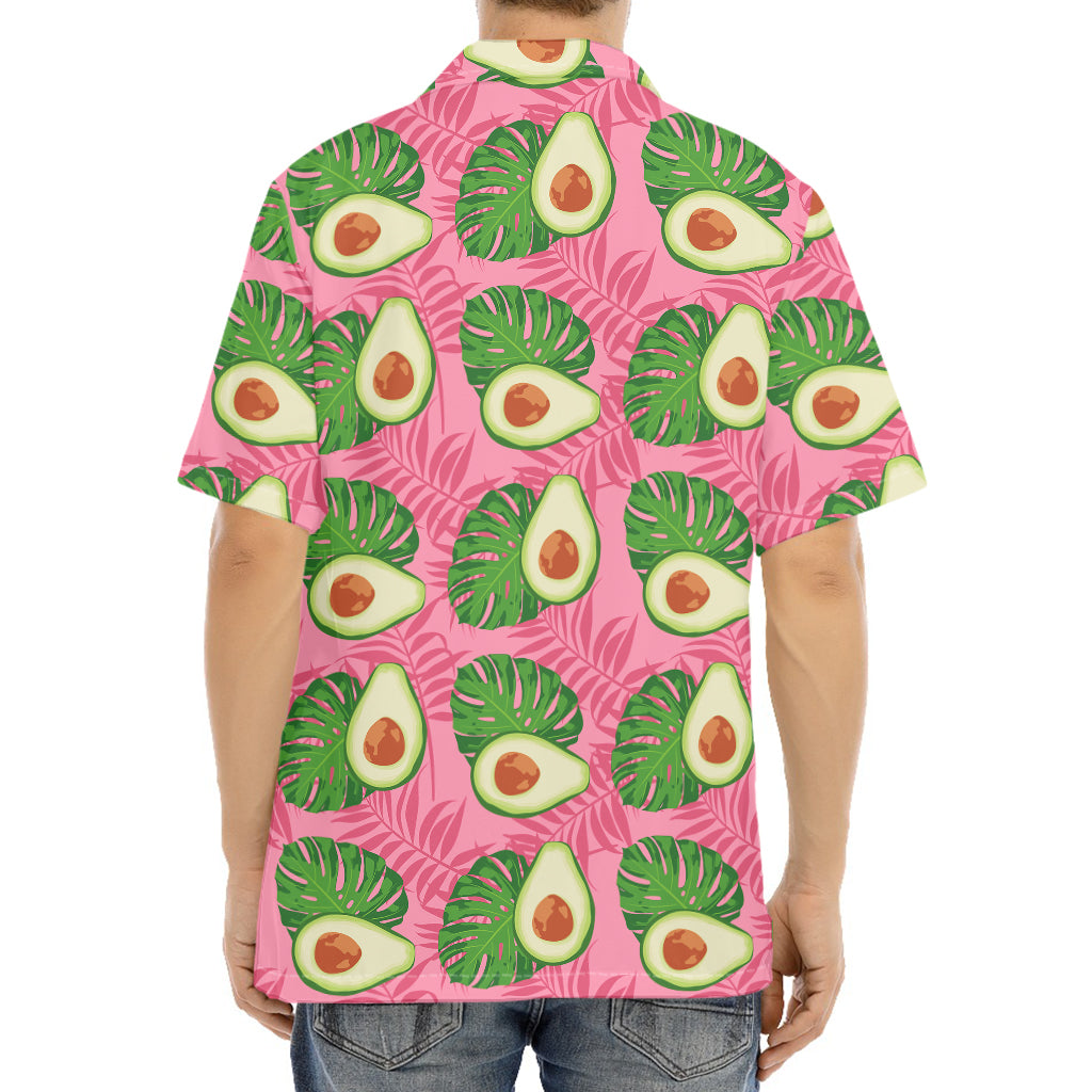 Pink Palm Leaf Avocado Print Aloha Shirt