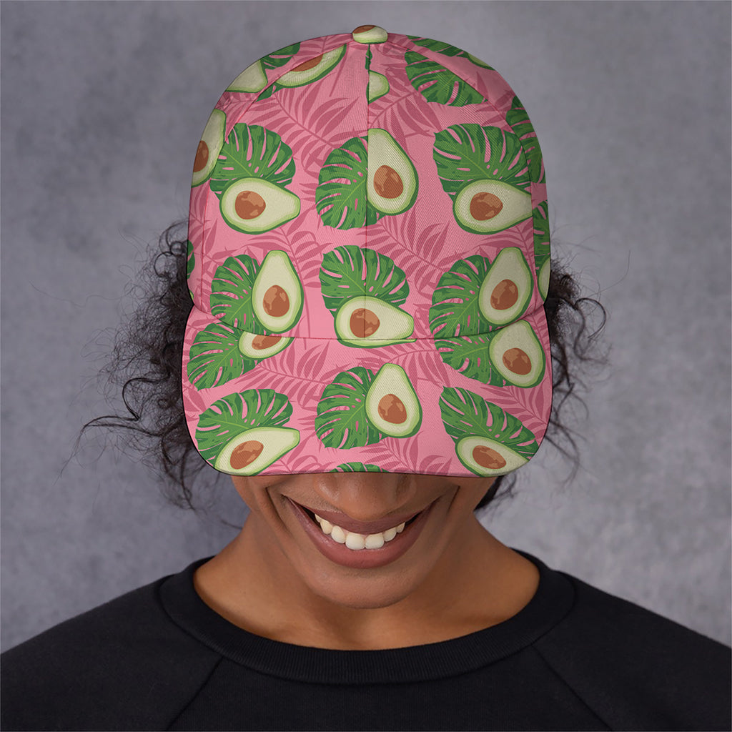 Pink Palm Leaf Avocado Print Baseball Cap