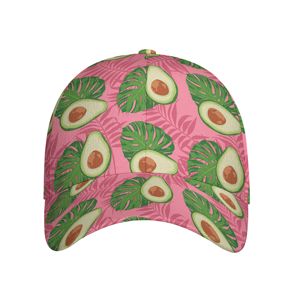 Pink Palm Leaf Avocado Print Baseball Cap