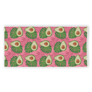 Pink Palm Leaf Avocado Print Beach Towel