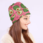 Pink Palm Leaf Avocado Print Beanie