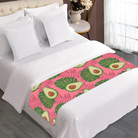 Pink Palm Leaf Avocado Print Bed Runner