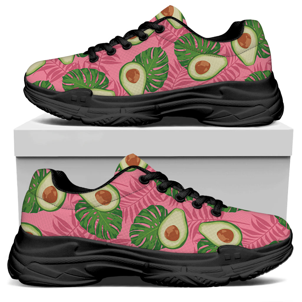 Pink Palm Leaf Avocado Print Black Chunky Shoes