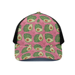 Pink Palm Leaf Avocado Print Black Mesh Trucker Cap