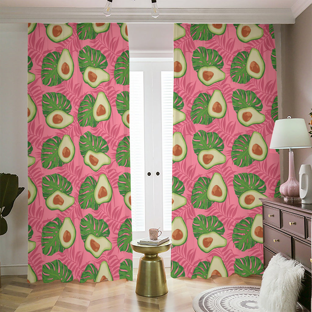 Pink Palm Leaf Avocado Print Blackout Pencil Pleat Curtains