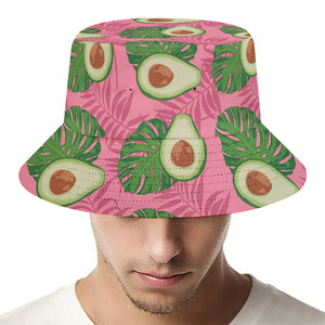 Pink Palm Leaf Avocado Print Bucket Hat