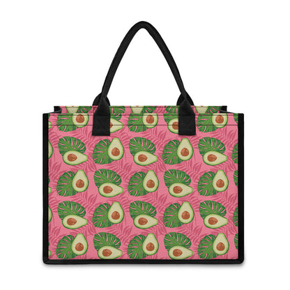 Pink Palm Leaf Avocado Print Canvas Tote Bag