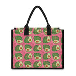 Pink Palm Leaf Avocado Print Canvas Tote Bag
