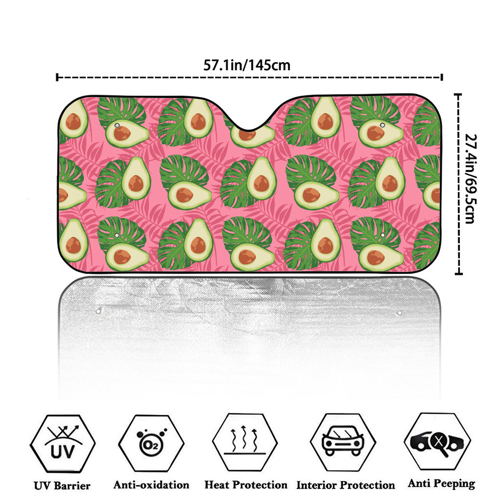 Pink Palm Leaf Avocado Print Car Windshield Sun Shade