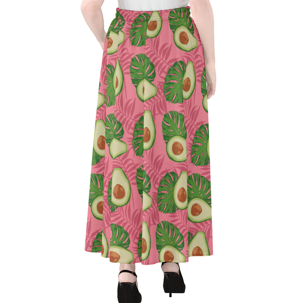 Pink Palm Leaf Avocado Print Chiffon Maxi Skirt