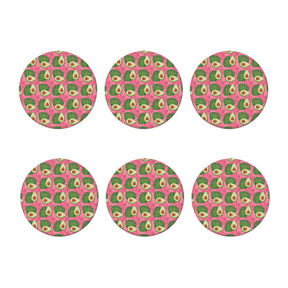 Pink Palm Leaf Avocado Print Coaster Set